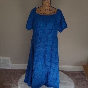 Lane Bryant Cobalt Blue Eyelet Midi Dress